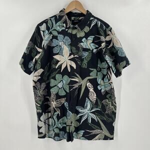 Roark Hawaiian Shirt Mens Size XL Black Organic Cotton Linen Classic Fit Button